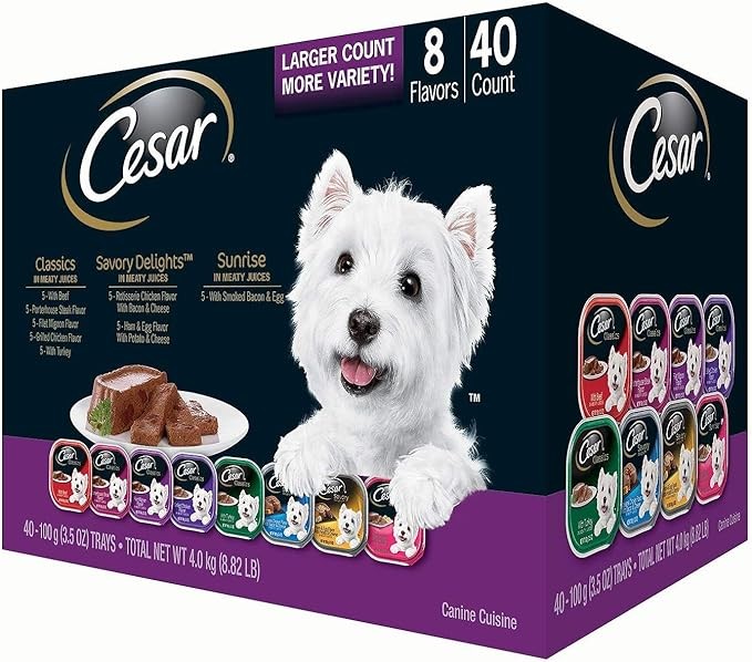 Cesar Canine Cuisine Wet Dog Food, 8 Flavor Variety Pack Classic Loaf in Sauce (3.5 Ounce ., 40 ct.), 140 Ounce