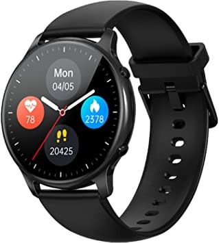 HOAIYO Smart Watch for Android iOS Men and Women, 1.3 Inch Full Touch Screen, 3 ATM Waterproof Fitness Wristband, Heart Rate, Sleep Monitor, SpO2, Music Control, Sports Watch...(Black, 1.3 Inch)